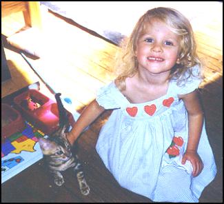 Marble female SBT Bengal kitten at 4 months old shown with young Julia!