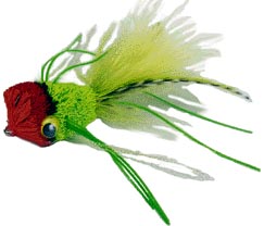 Redhead Red and Green Fly wand Toy for cats made from real fishing fly materials